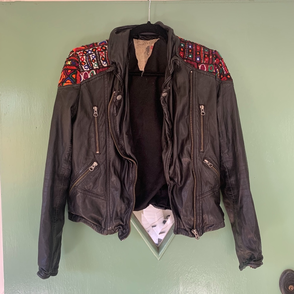 Embroidered Leather Jacket || Free People